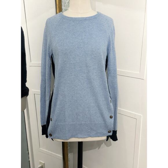 J. Crew Mohair Wool Blend Elbow Patch Asymmetrical Blue Sweater Womens XS - Picture 1 of 7